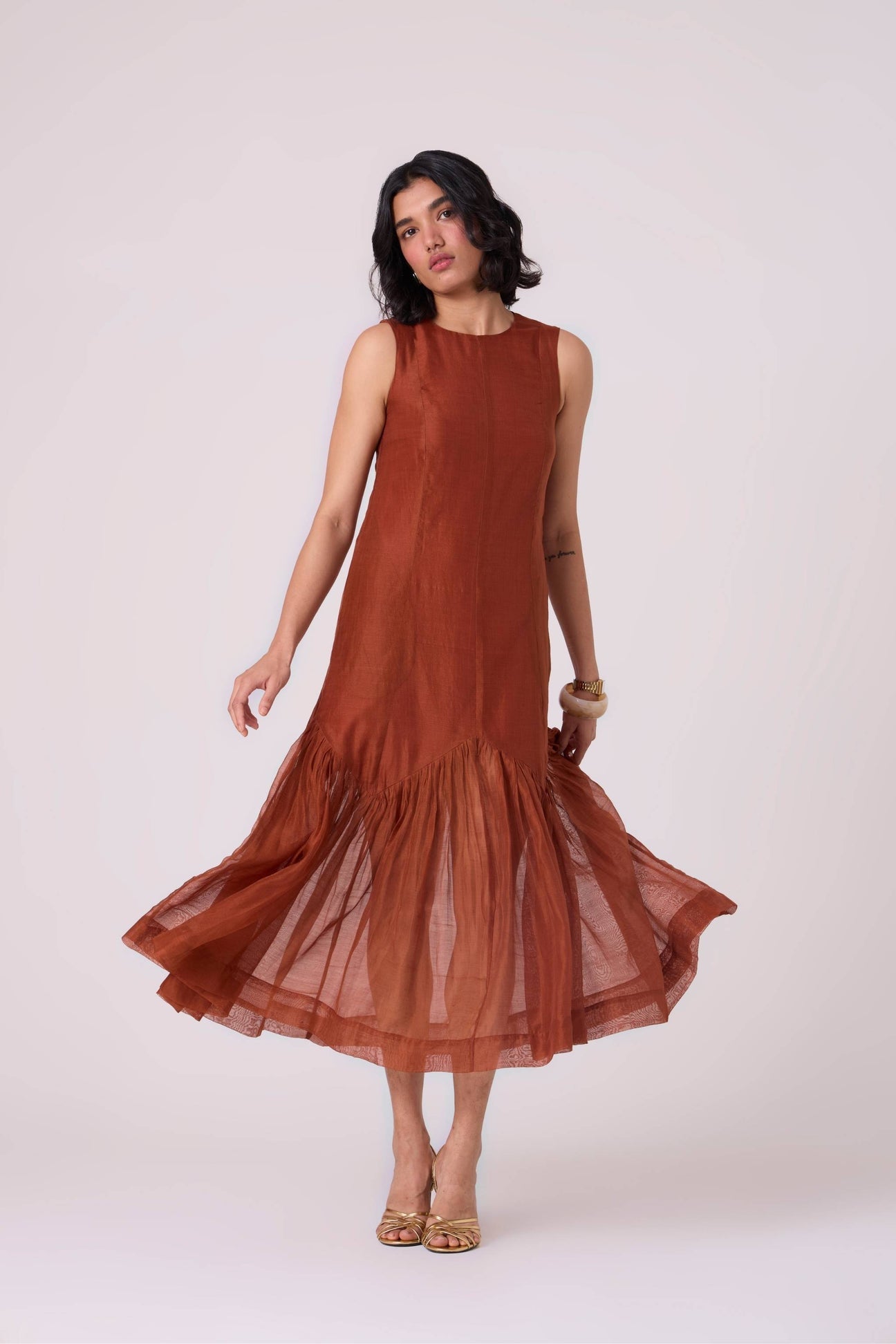 Nadya Copper Handwoven Panelled Dress