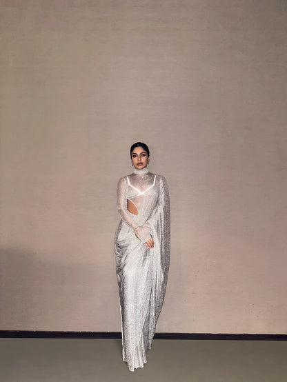 SILVER MESH SARI SET