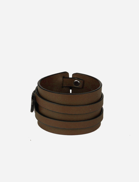 Tan/Brown upcycled leather unisex adjustable wrap bracelet.