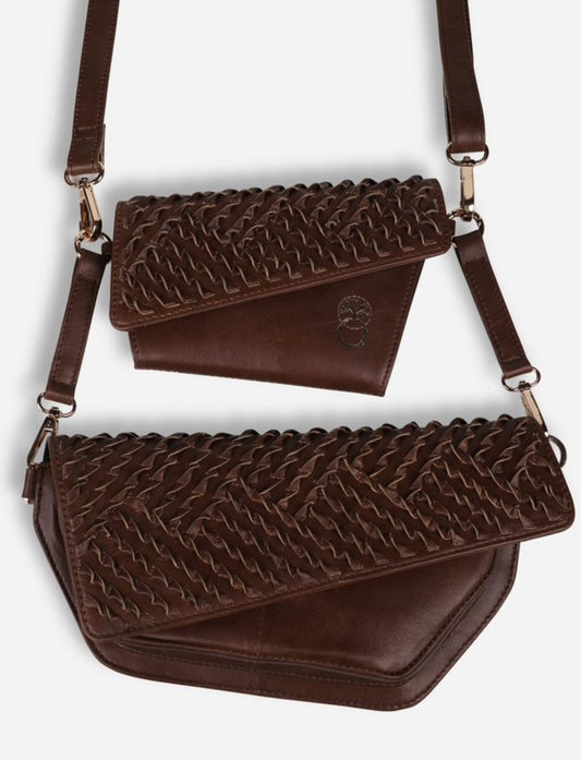 Brown braided unisex adjustable fanny pack.