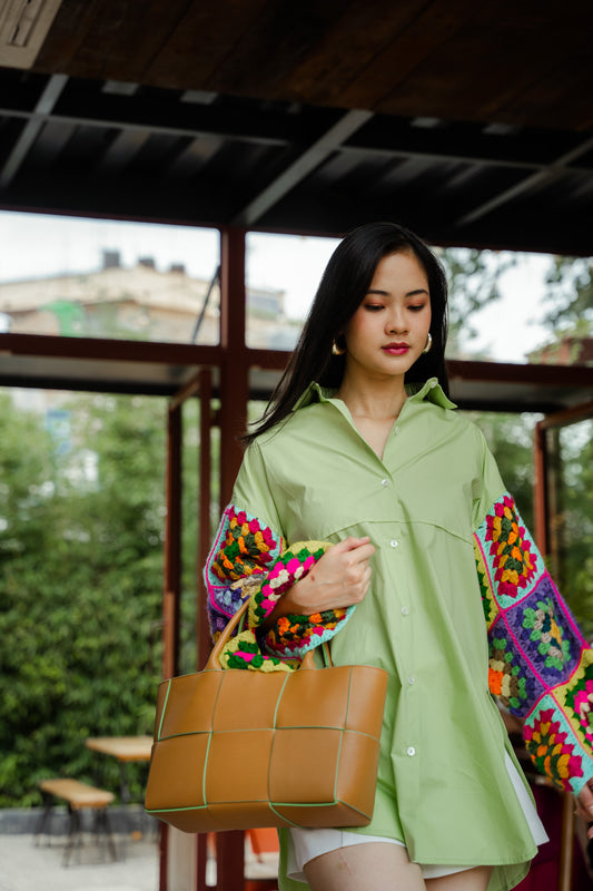 LoveBird Oversized Shirt with Multicolour Sleeves