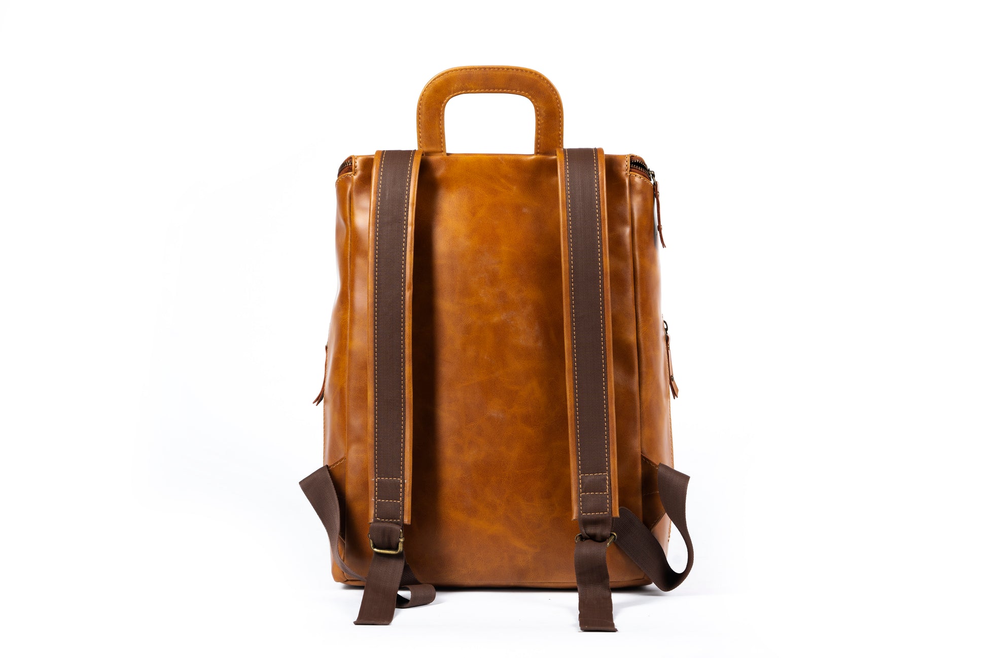 Sustainable, handcrafted tan unisex backpack.