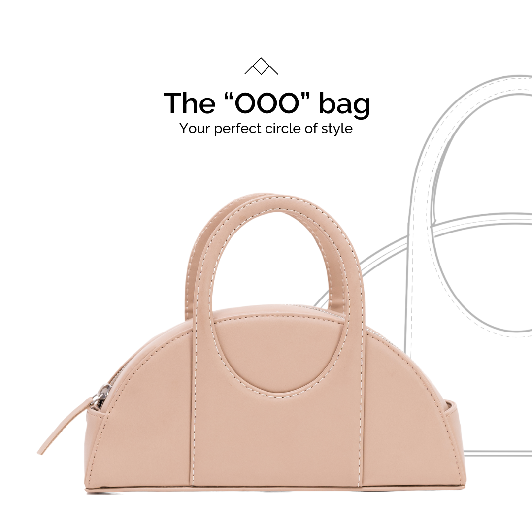 Half moon beige bag for women made with conscious and vegan leather.