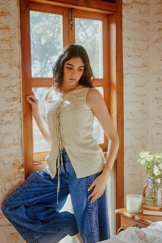 sleeveless green top, silk blouse, sustainable top