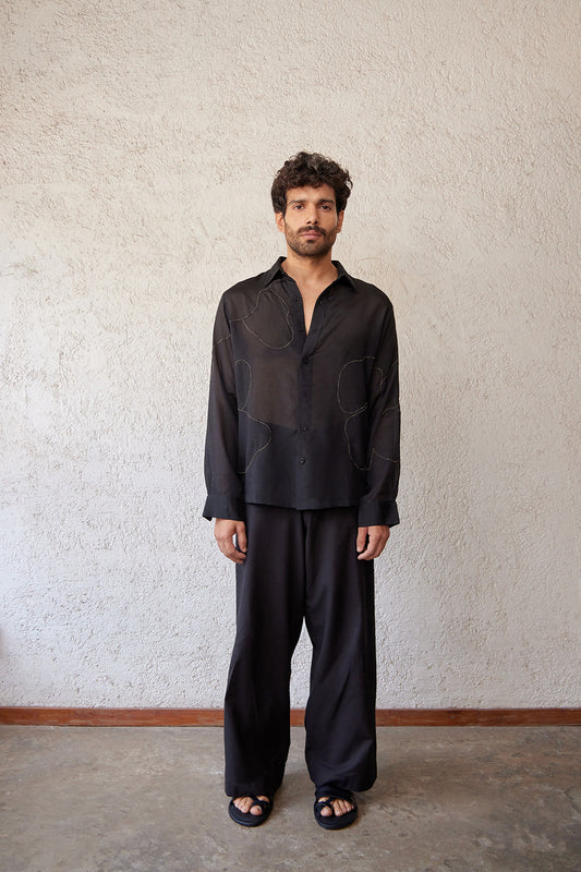 black top for men, cotton thread hand embroidery, chiffon top for men