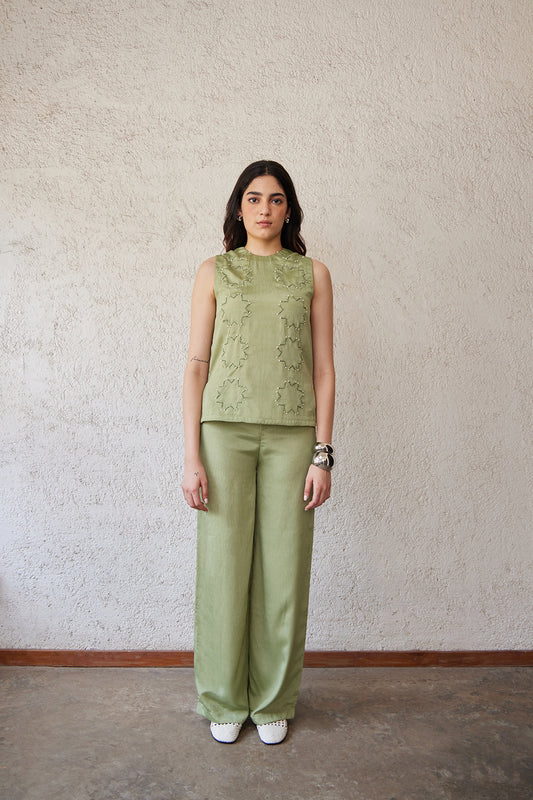 green chiffon pant, hand embroidered, co-ord set, 