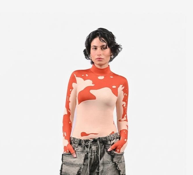 Sculpted gloved HUEMN flesh top Orange