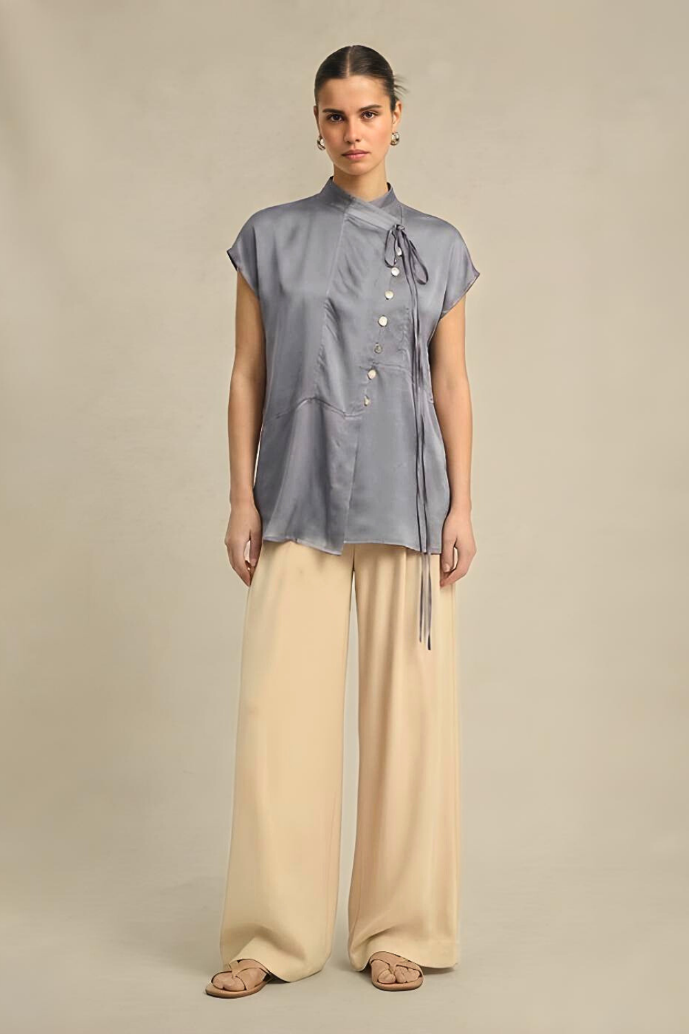 Crew Neck Blouse - Steel Grey