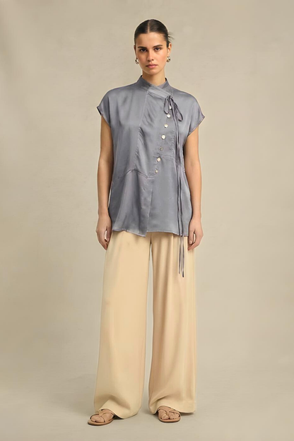 Crew Neck Blouse - Steel Grey