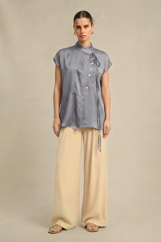 Crew Neck Blouse - Steel Grey
