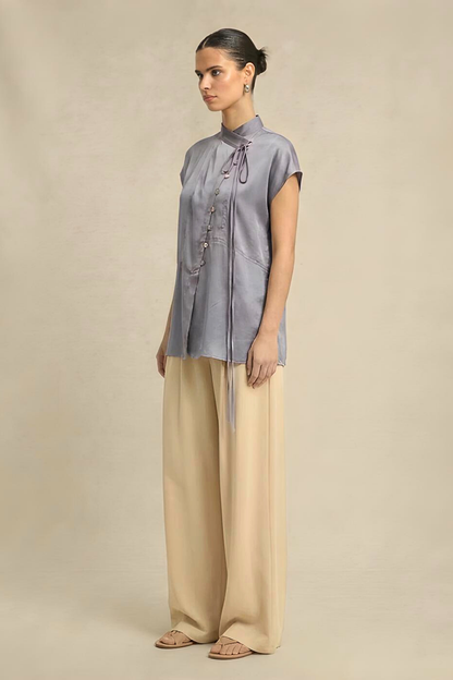 Crew Neck Blouse - Steel Grey