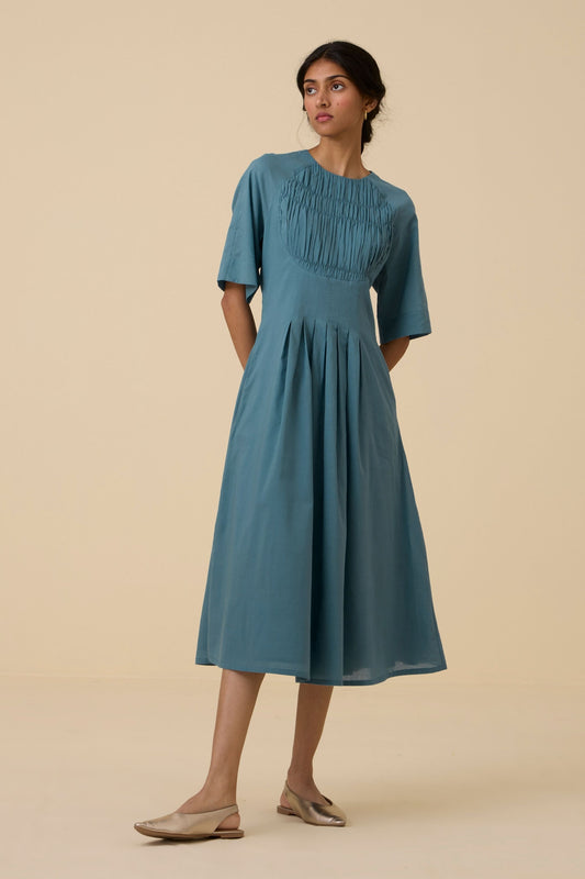 Tamina Blue Cotton Midi Dress