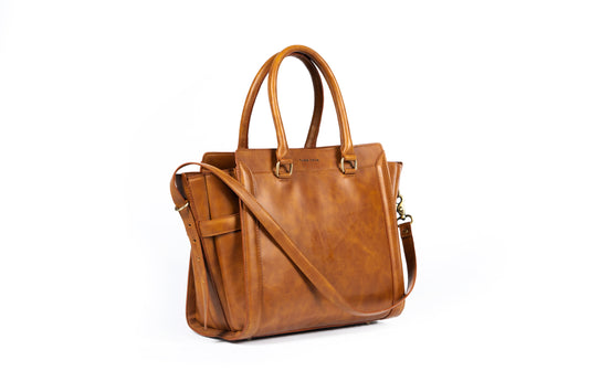 Tan/Brown work satchel for women made with conscious and vegan leather.