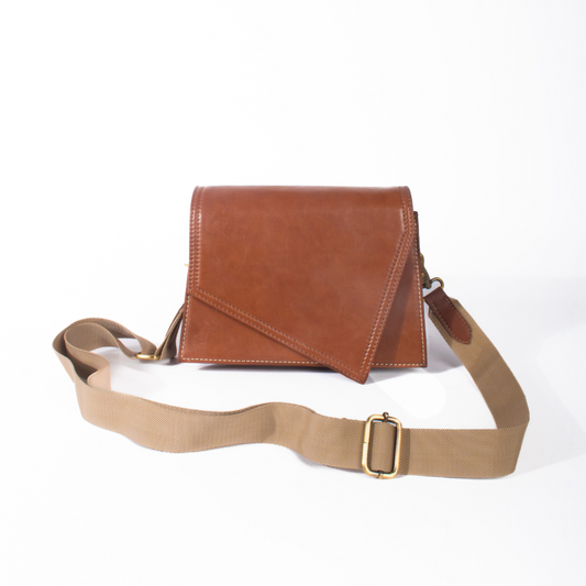 Tan/Brown sling bag adjustable made with conscious and vegan leather.