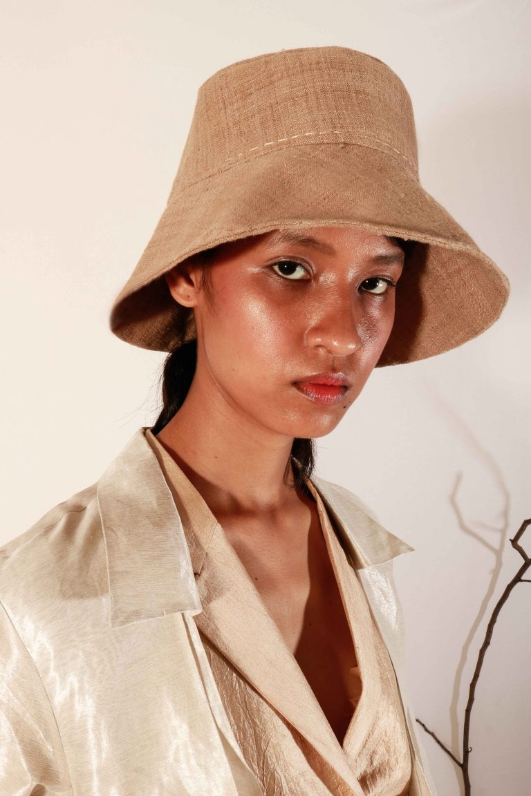 Tea Dyed Bronze-Brown Unisex Eri silk bucket hat.