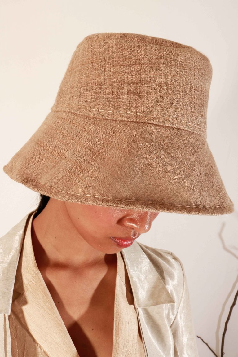 Tea Dyed Bronze-Brown Unisex Eri silk bucket hat.