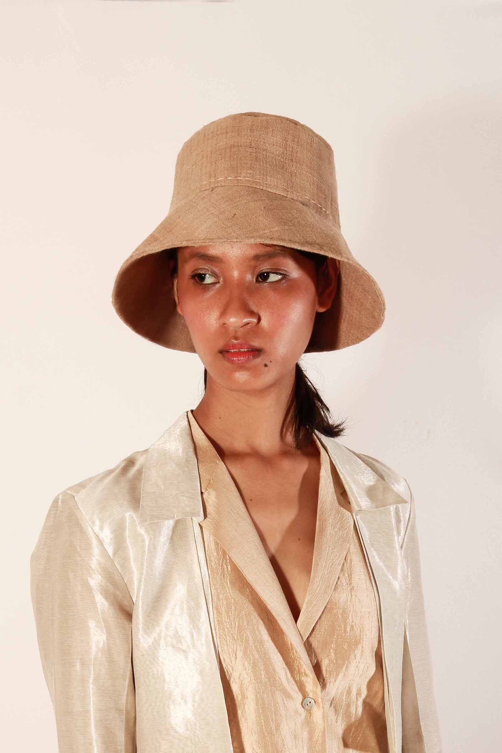 Tea Dyed Bronze-Brown Unisex Eri silk bucket hat.