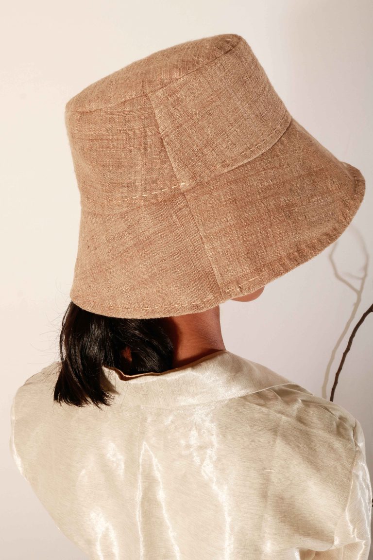 Tea Dyed Bronze-Brown Unisex Eri silk bucket hat.