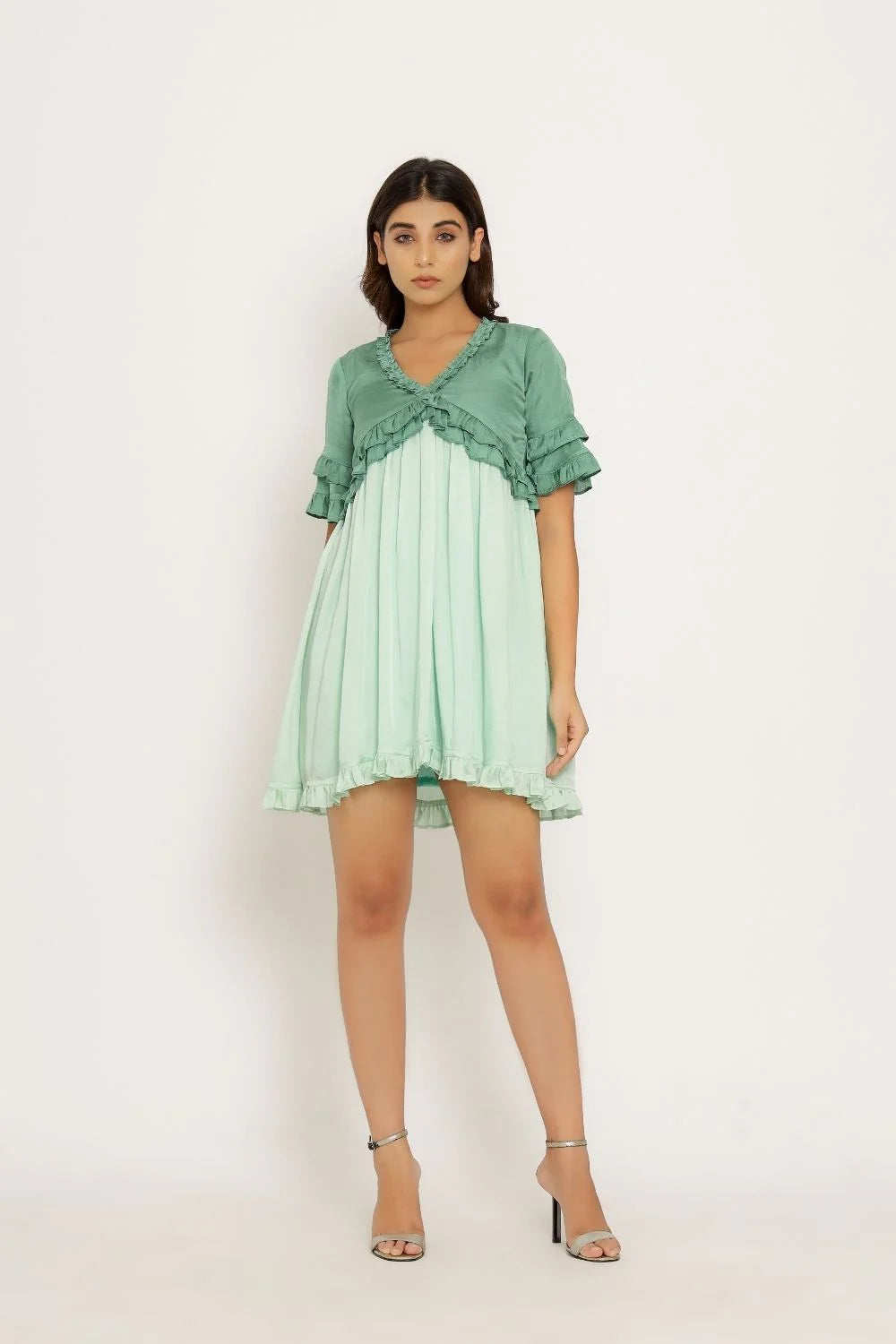 Teal-Tea Green Frill Dress