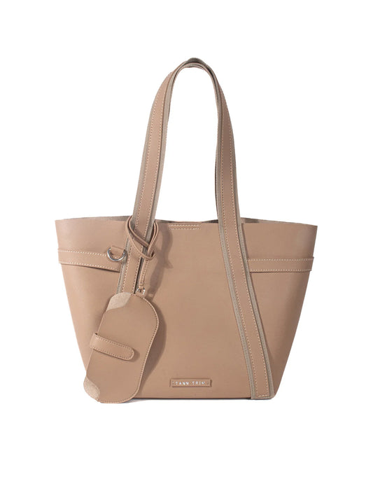 Spacious beige tote bag for daily use made by conscious and vegan leather.