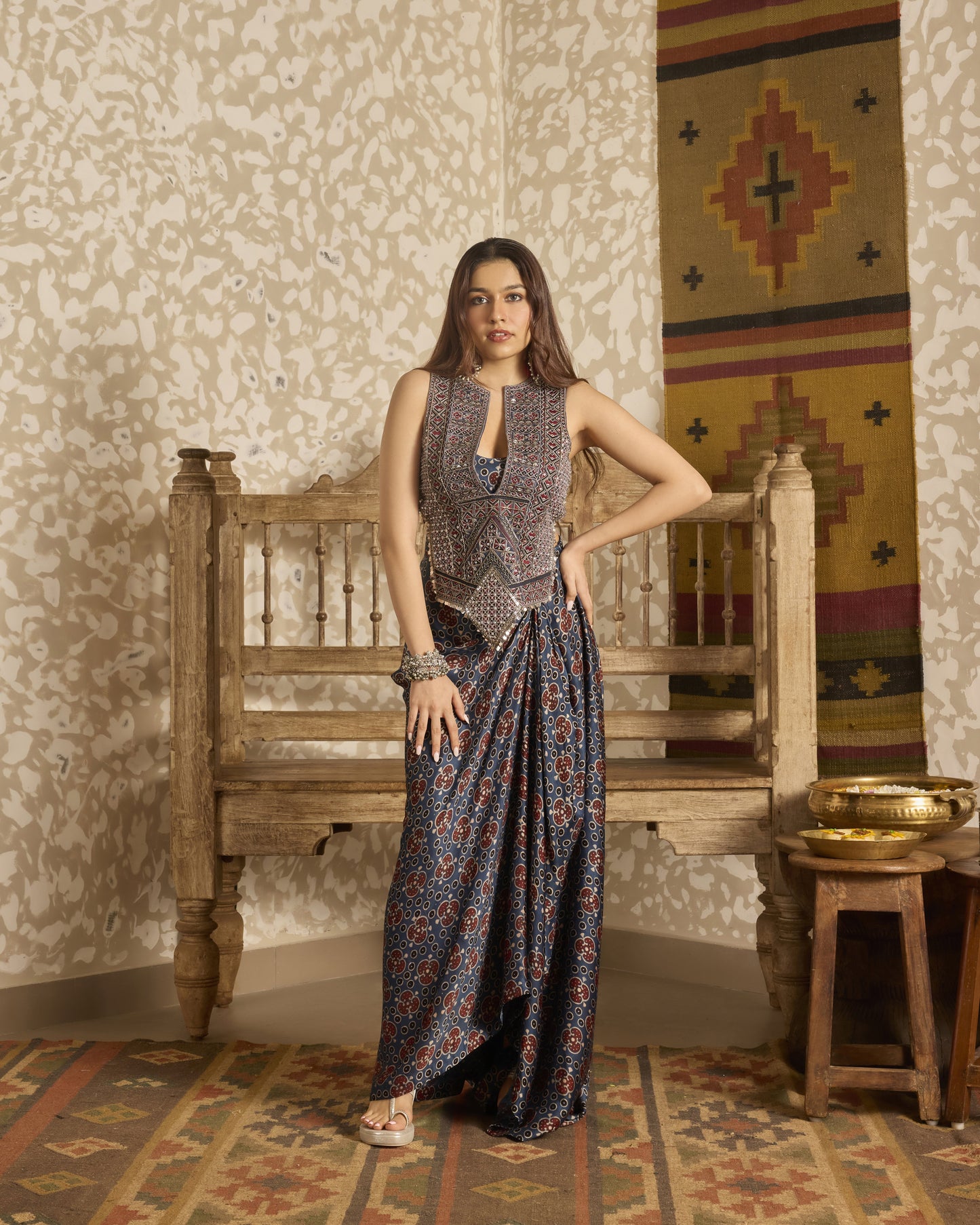 Backless Tie-Up Top and Drape Skirt