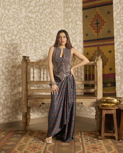 Backless Tie-Up Top and Drape Skirt