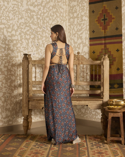 Backless Tie-Up Top and Drape Skirt