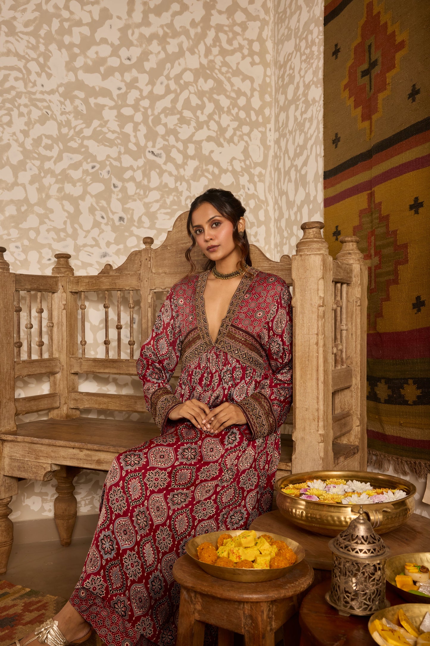 V-Neck Kurta Set