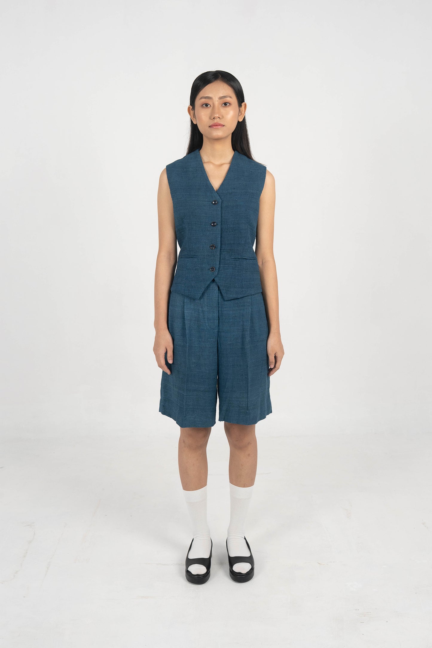 Explorer Indigo Eri Silk shorts.