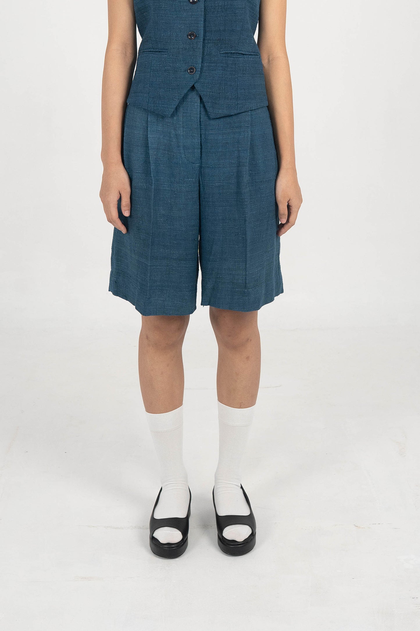 Explorer Indigo Eri Silk shorts.