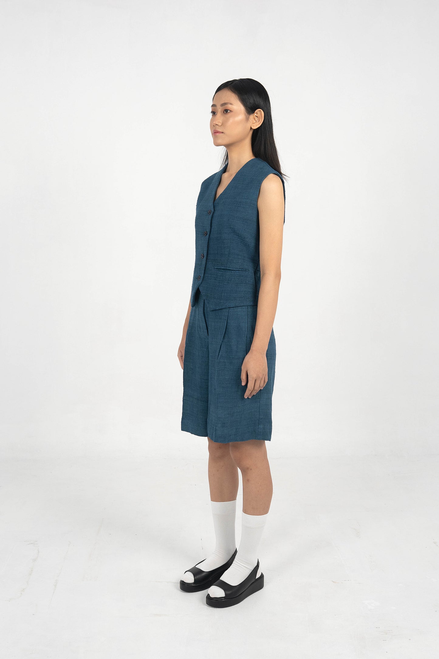 Explorer Indigo Eri Silk shorts.