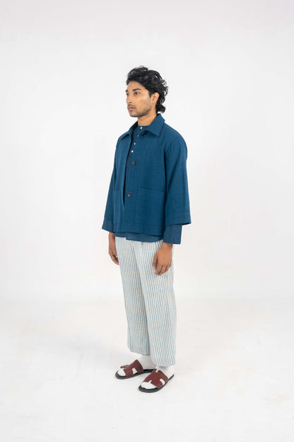 Minimalist Indigo stripe pants with drawstring details