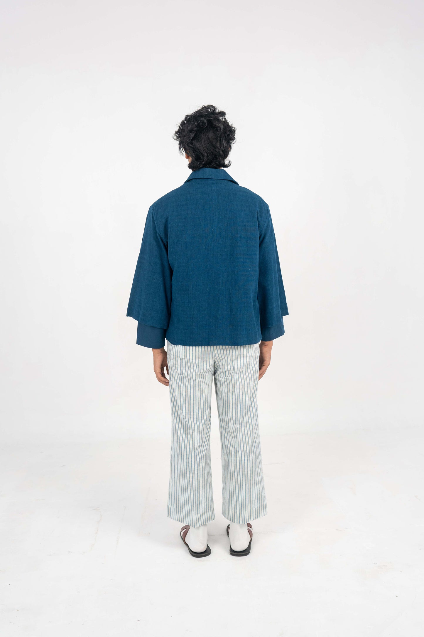 Minimalist Indigo stripe pants with drawstring details
