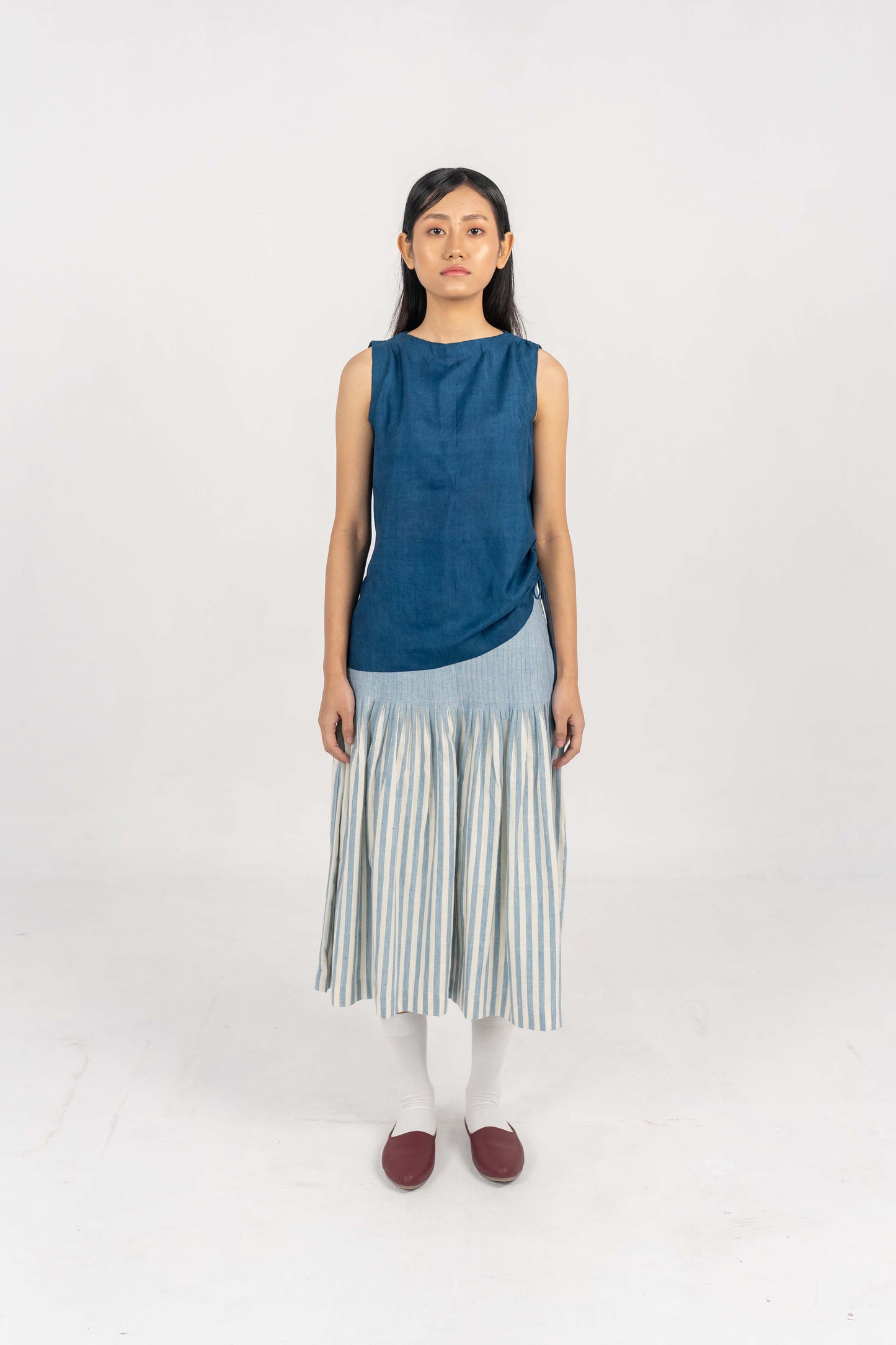 All day comfort Indigo Stripe skirt.