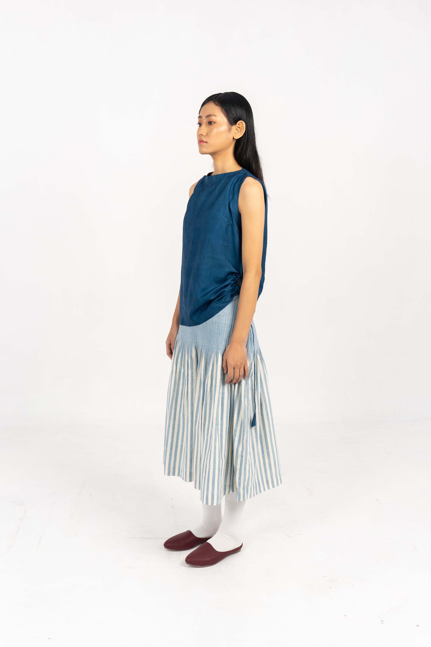 All day comfort Indigo Stripe skirt.