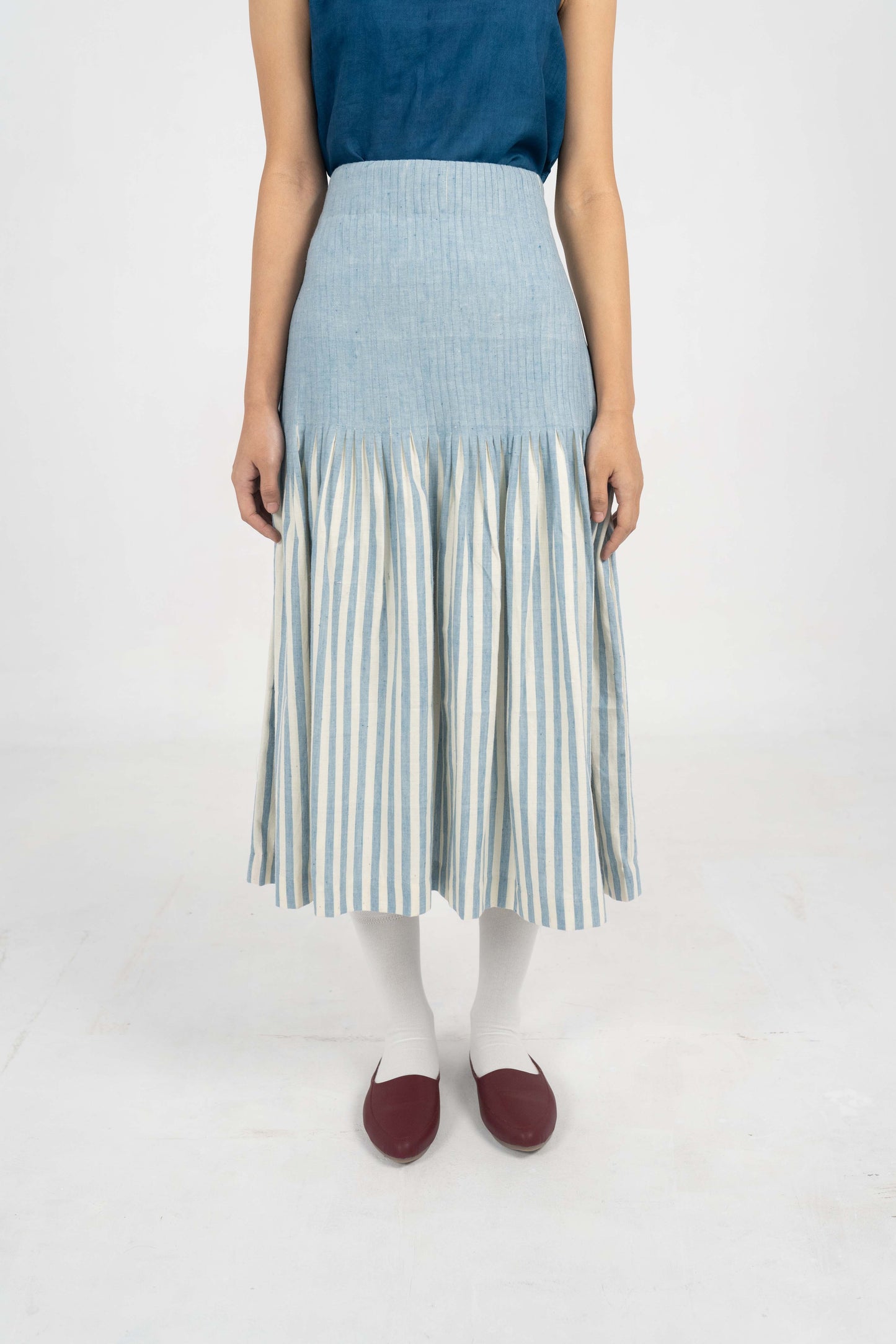 All day comfort Indigo Stripe skirt.