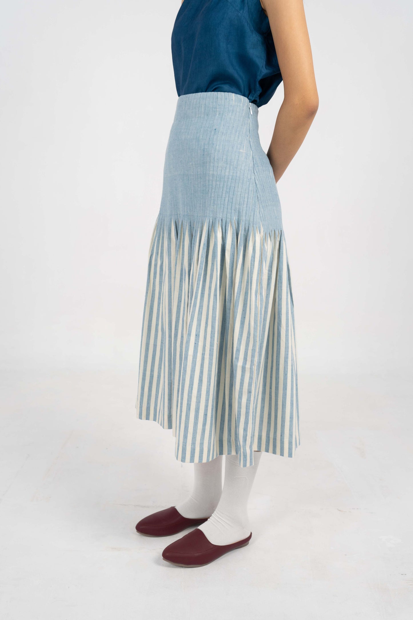 All day comfort Indigo Stripe skirt.