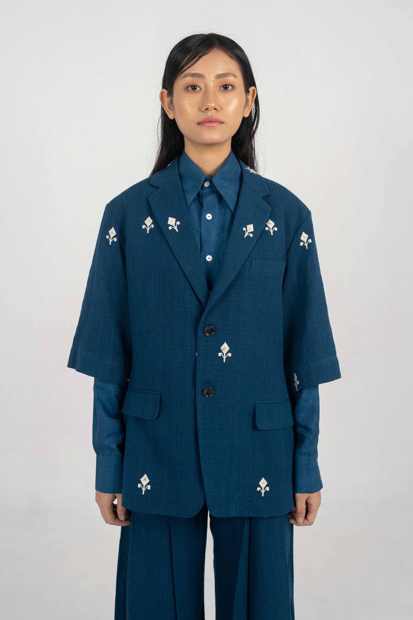 Creator Indigo Eri Silk short sleeve Jacket.