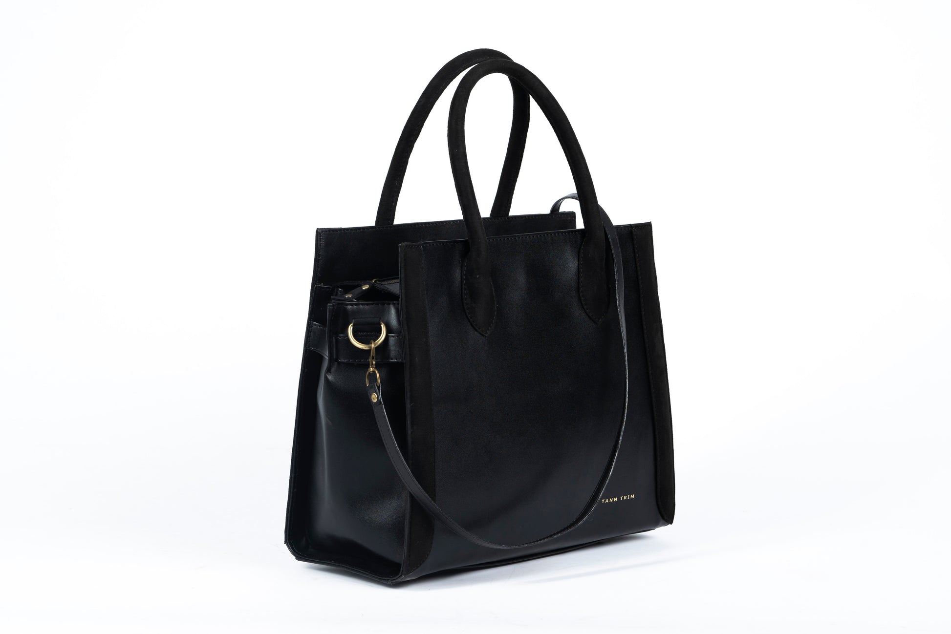 Black conscious vegan leather work satchel for women.