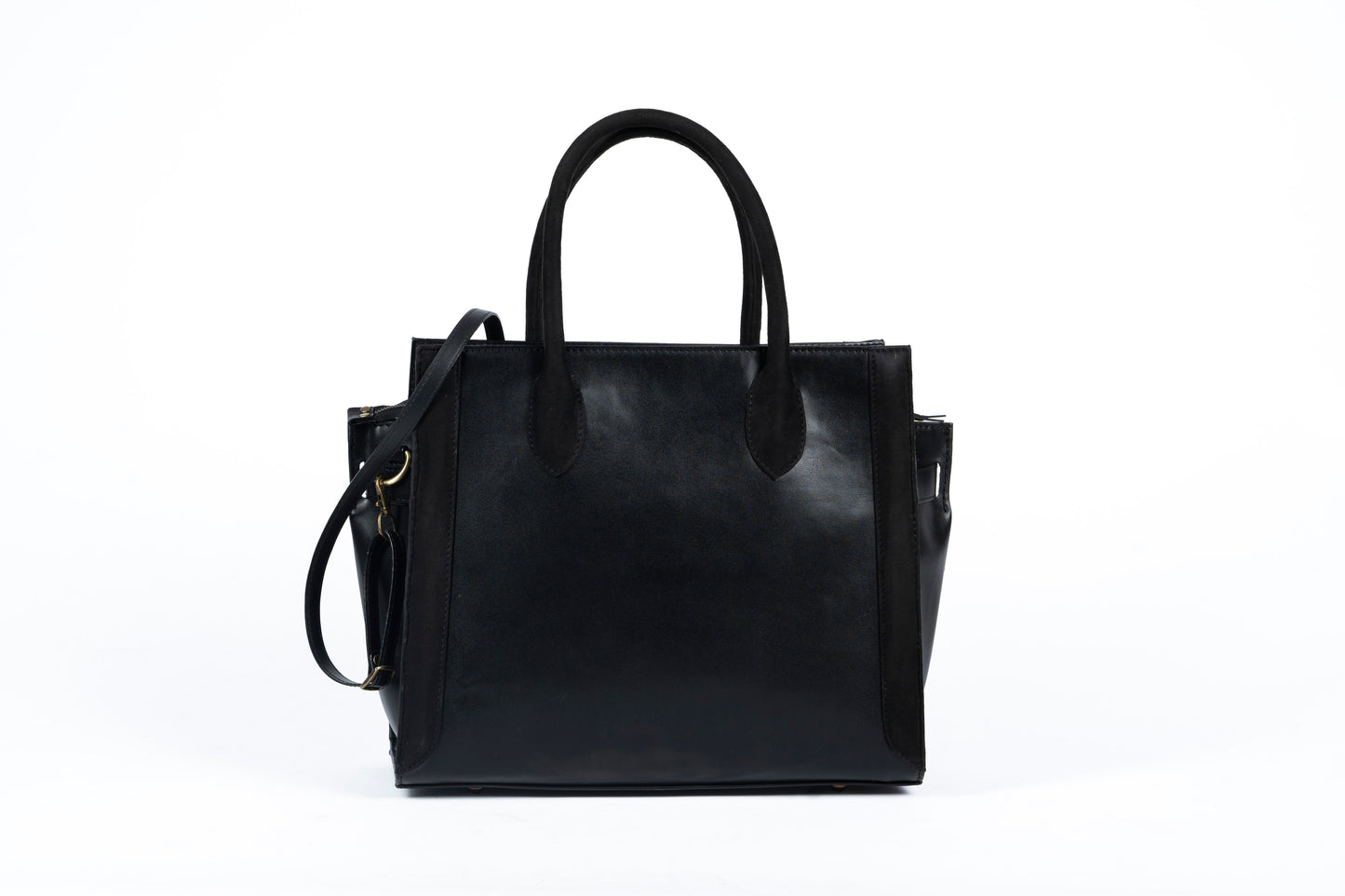 Black conscious vegan leather work satchel for women.