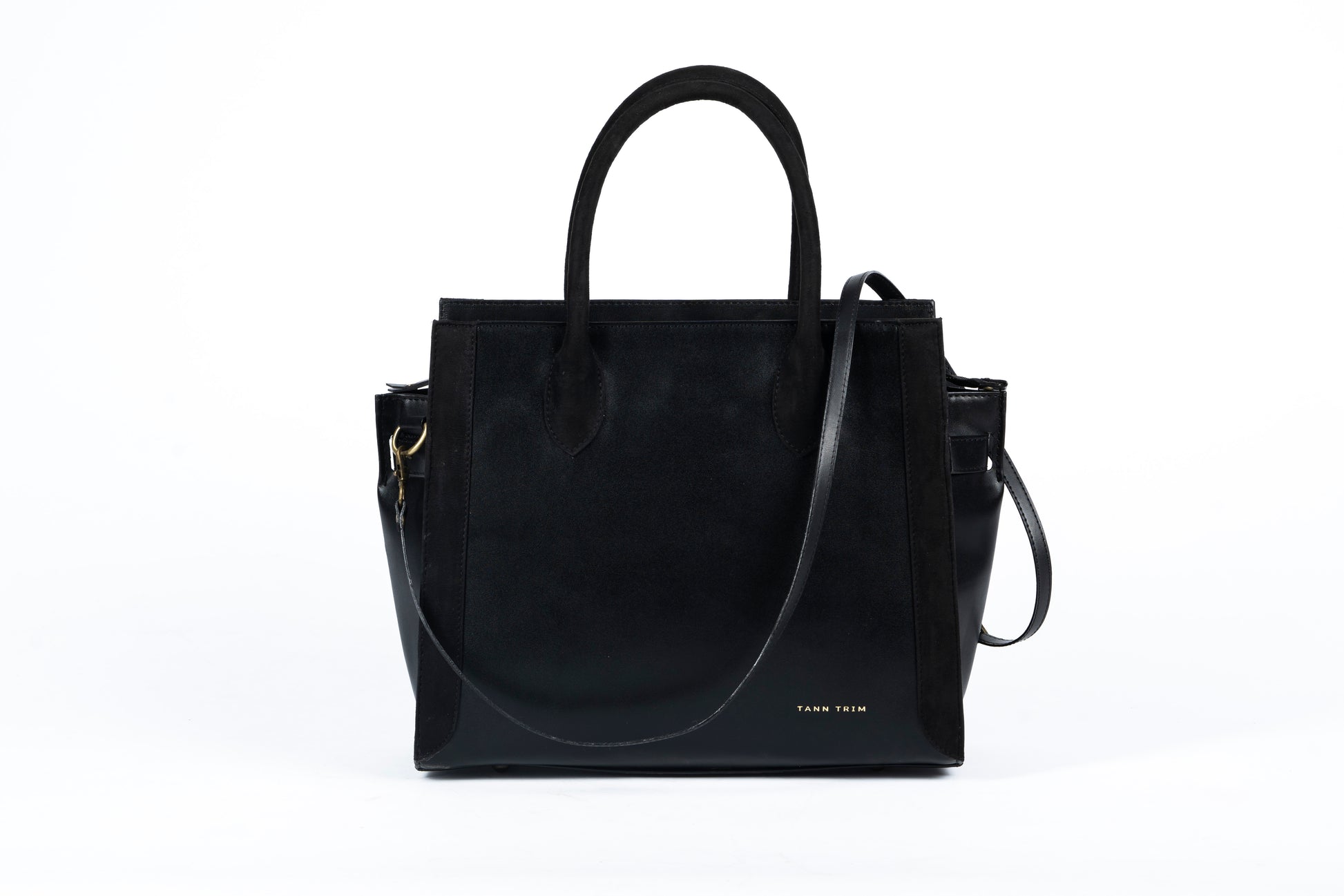 Black conscious vegan leather work satchel for women.