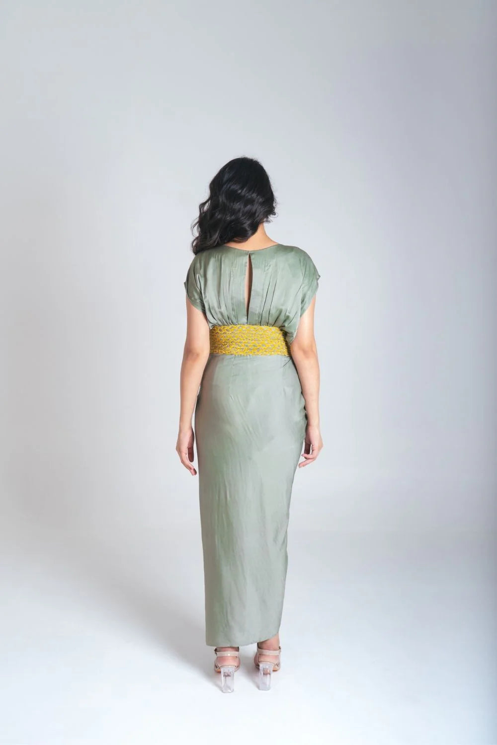 Green-Yellow Braided Cocktail Gown