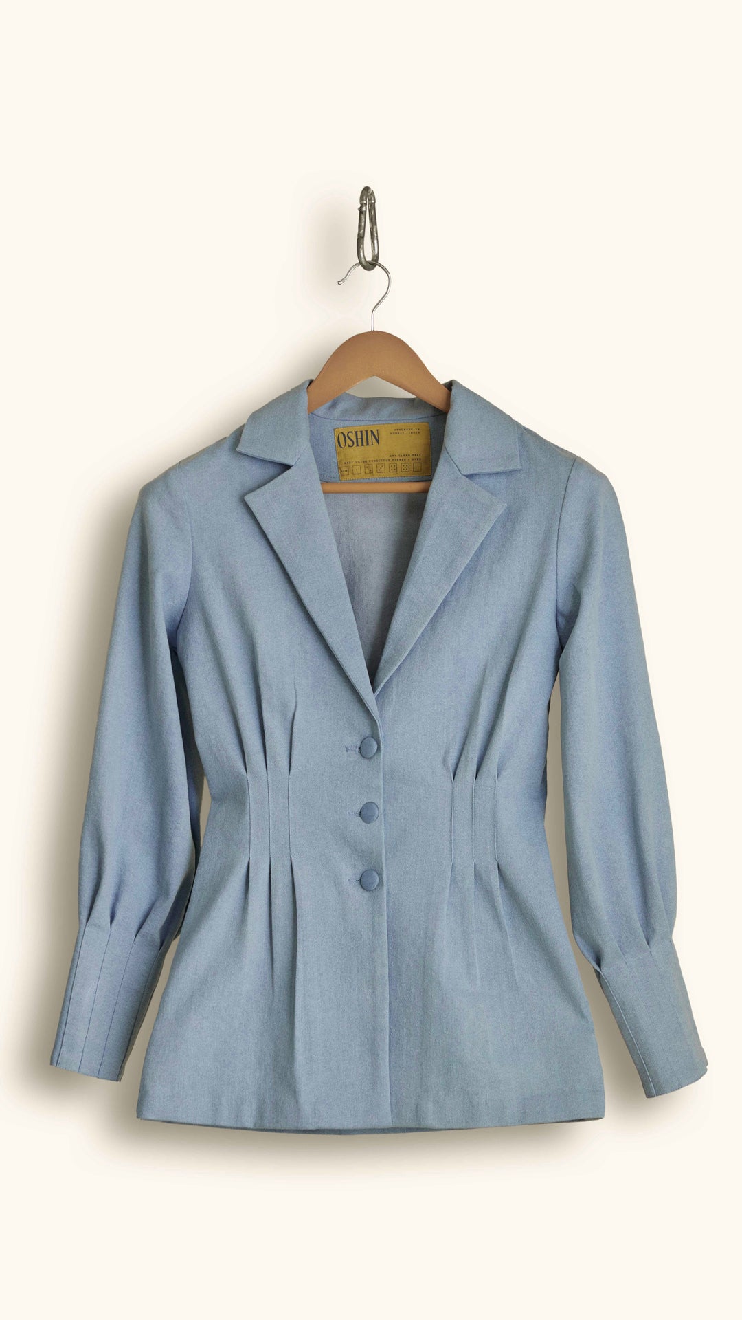 light blue jacket for women, denim jacket, pleated cotton denim sustainable jacket