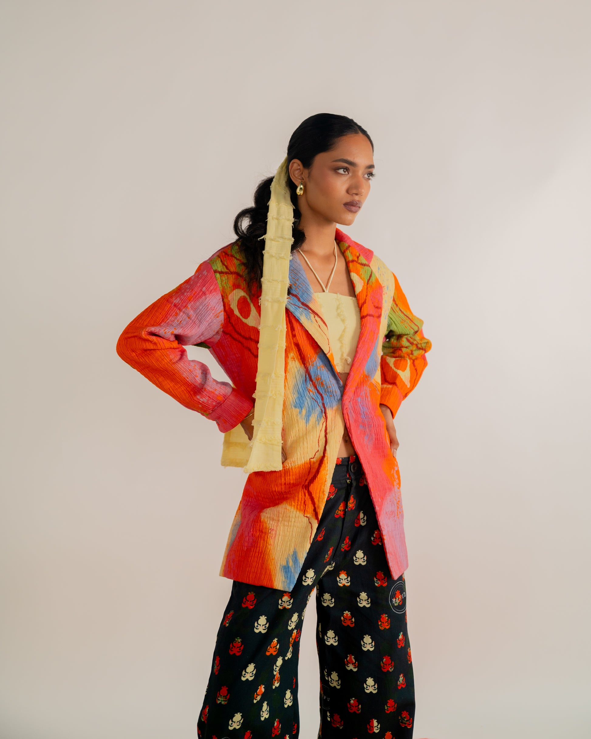 sustainable fabric, artisanal clothes, one of a kind clothes, colourful.